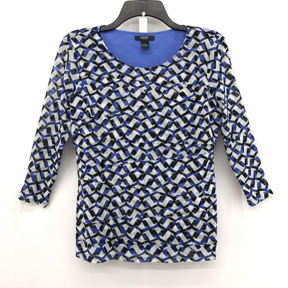 Alfani Tops - Alfani Blouse Womens PM Blue 3/4 Sleeve Round Neck Pullover Top